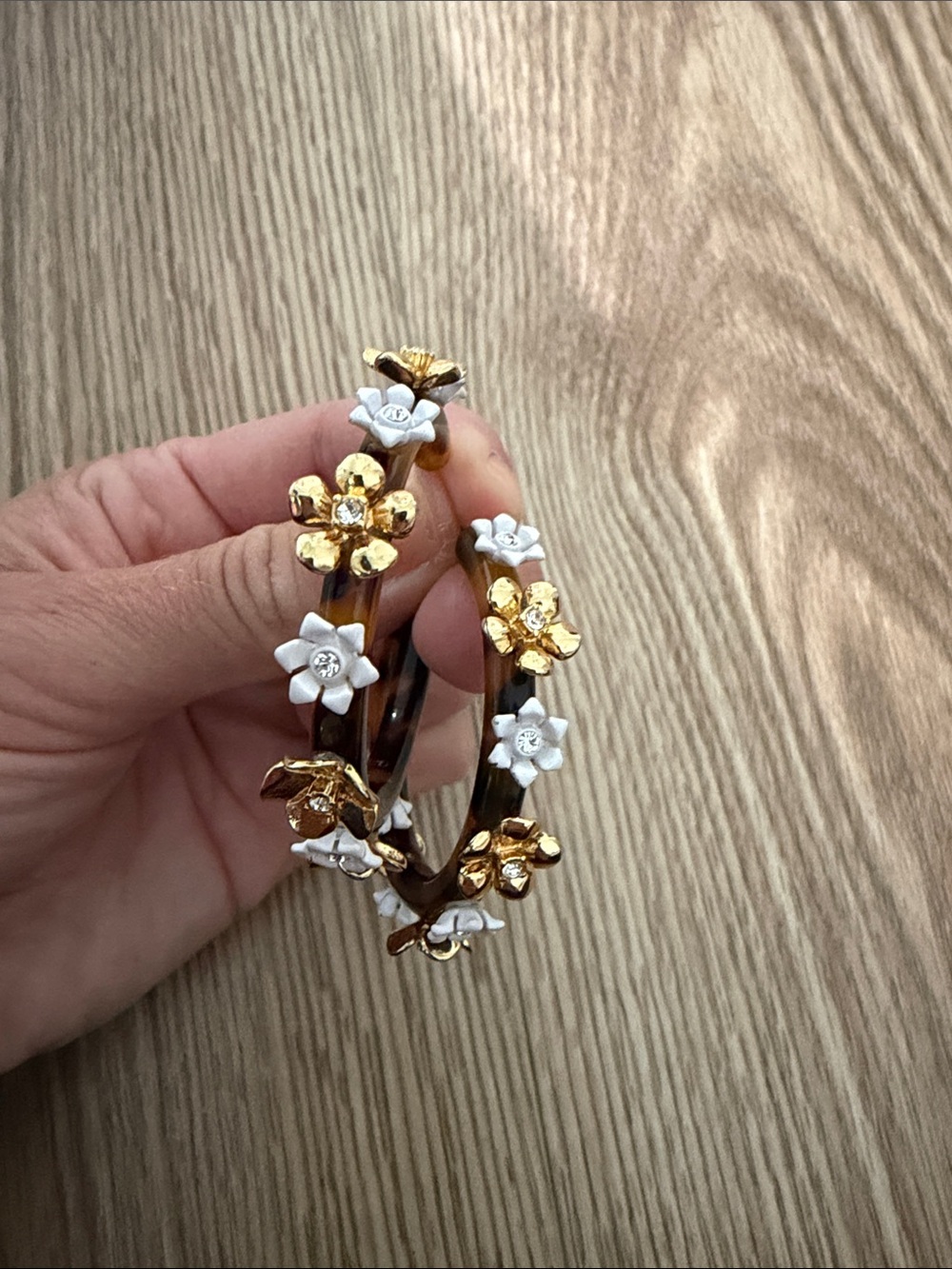 J. Crew Gold Hoop Earrings with White Floral Accents